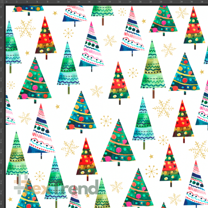 Jersey-Strick digitaler Druck Weihnachtsbäume auf weißem Hintergrund  