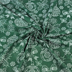 Baumwolle 100% Weihnachtsmuster gezeichnet weiß auf dunkelgrünem Hintergrund  