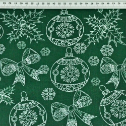 Baumwolle 100% Weihnachtsmuster gezeichnet weiß auf dunkelgrünem Hintergrund  