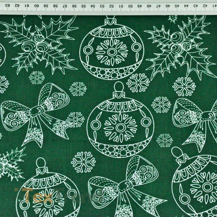 Baumwolle 100% Weihnachtsmuster gezeichnet weiß auf dunkelgrünem Hintergrund  