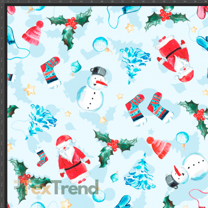 Jersey-Strick digitaler Druck Weihnachtsmänner und Schneemänner auf hellblau  