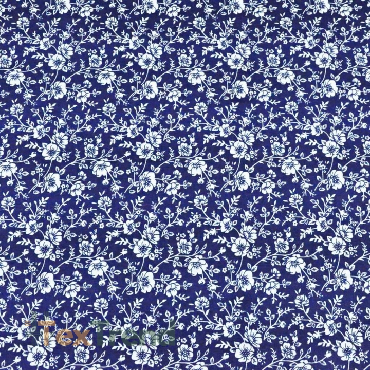 Baumwolle 100% MINI Ranken weiß auf dunkelblauem Hintergrund  