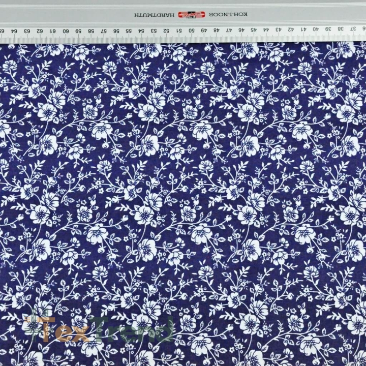 Baumwolle 100% MINI Ranken weiß auf dunkelblauem Hintergrund  