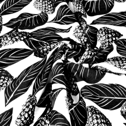 Baumwolle 100% schwarze Ananasblätter auf weißem Hintergrund  