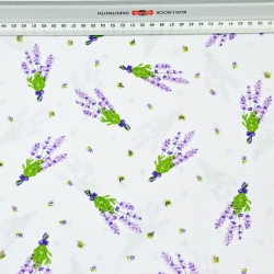 100% Baumwolle Lavendelzweige auf weißem Hintergrund - 220cm  