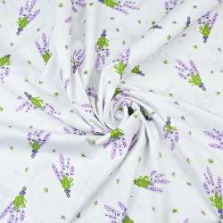 100% Baumwolle Lavendelzweige auf weißem Hintergrund - 220cm  