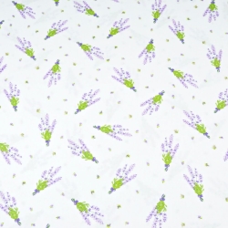 100% Baumwolle Lavendelzweige auf weißem Hintergrund - 220cm  