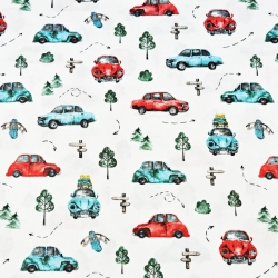 Baumwolle 100% türkis-rote Käfer auf weißem Hintergrund  