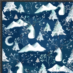 Jersey-Stoff Digitaldruck Weihnachts-Rentiere mit Bergen auf dunkelblauem Hintergrund  