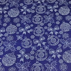 Baumwolle 100% Weihnachtsmuster gezeichnet weiß auf dunkelblauem Hintergrund  