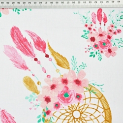 Baumwolle 100% Traumfänger mit Pfeilen rosa-minze auf weißem Hintergrund  