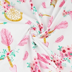 Baumwolle 100% Traumfänger mit Pfeilen rosa-minze auf weißem Hintergrund  