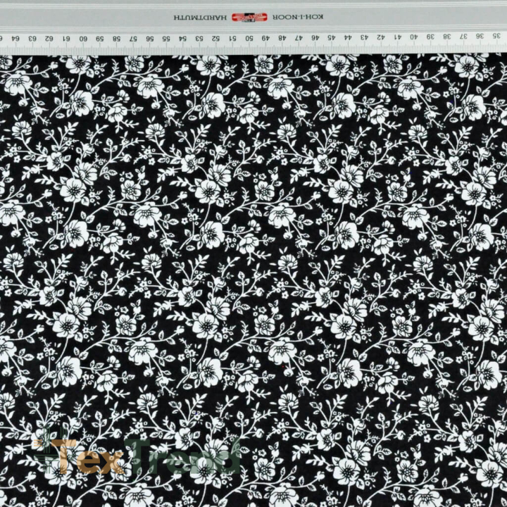 Baumwolle 100% MINI Ranken weiß auf schwarzem Hintergrund  