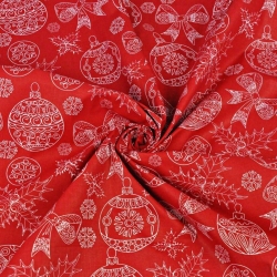 Baumwolle 100% Weihnachtsmuster gezeichnet weiß auf rotem Hintergrund  