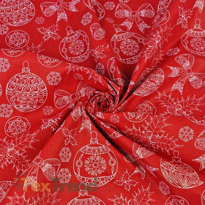 Baumwolle 100% Weihnachtsmuster gezeichnet weiß auf rotem Hintergrund  