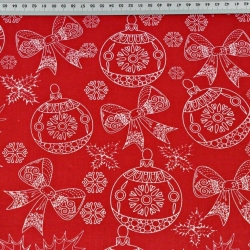 Baumwolle 100% Weihnachtsmuster gezeichnet weiß auf rotem Hintergrund  