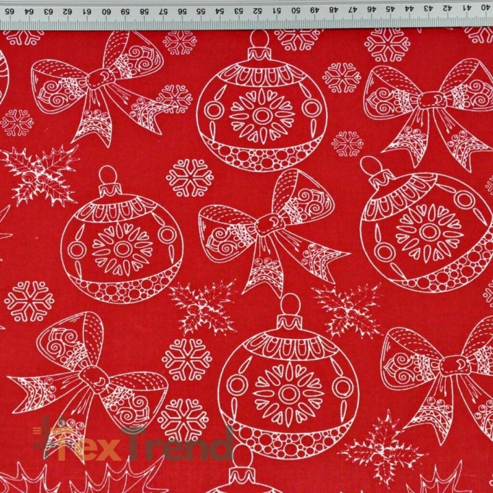 Baumwolle 100% Weihnachtsmuster gezeichnet weiß auf rotem Hintergrund  