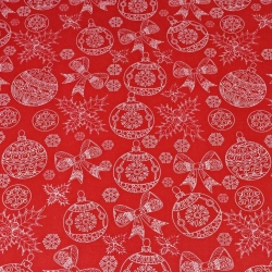 Baumwolle 100% Weihnachtsmuster gezeichnet weiß auf rotem Hintergrund  