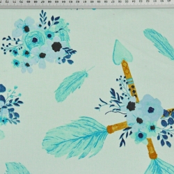 Baumwolle 100% Traumfänger mit Pfeilen blau-minze auf pistazienfarbenem Hintergrund  