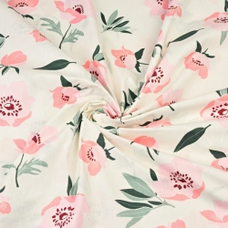 100% Baumwolle rosa Mohnblumen auf ecru Hintergrund  