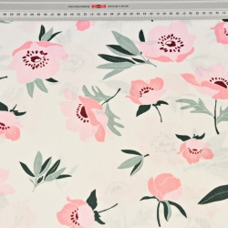 100% Baumwolle rosa Mohnblumen auf ecru Hintergrund  