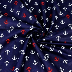 Baumwolle 100% Anker rot-weiß auf dunkelblauem Hintergrund  