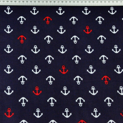 Baumwolle 100% Anker rot-weiß auf dunkelblauem Hintergrund  