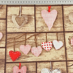 Baumwolle 100% rote Herzen auf beigem Hintergrund  