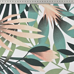 Baumwolle 100% grün-aprikose Palmblätter auf weißem Hintergrund  