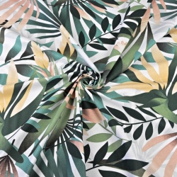 Baumwolle 100% grün-aprikose Palmblätter auf weißem Hintergrund  