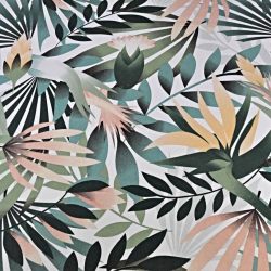 Baumwolle 100% grün-aprikose Palmblätter auf weißem Hintergrund  