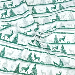 Baumwolle 100% Weihnachtsmuster MINI Rentiere gestreift grün auf weißem Hintergrund  