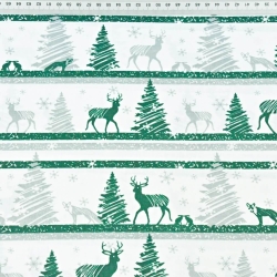 Baumwolle 100% Weihnachtsmuster MINI Rentiere gestreift grün auf weißem Hintergrund  