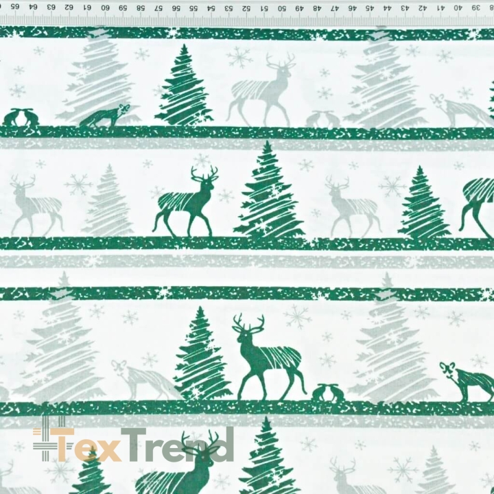 Baumwolle 100% Weihnachtsmuster MINI Rentiere gestreift grün auf weißem Hintergrund  