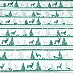 Baumwolle 100% Weihnachtsmuster MINI Rentiere gestreift grün auf weißem Hintergrund  