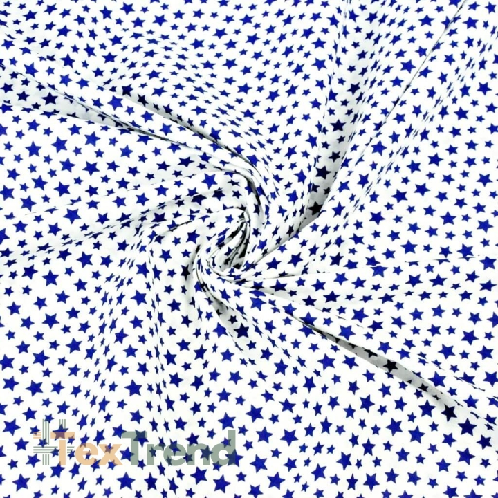 Baumwolle 100% MINI Sterne dunkelblau auf weißem Hintergrund  