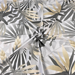 Baumwolle 100% beige-graue Palmblätter auf weißem Hintergrund  