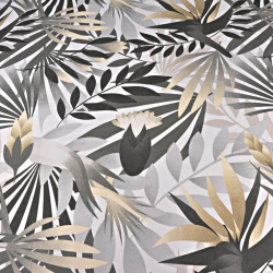 Baumwolle 100% beige-graue Palmblätter auf weißem Hintergrund  