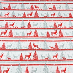 Baumwolle 100% Weihnachtsmuster MINI Rentiere gestreift rot-grau auf weißem Hintergrund  