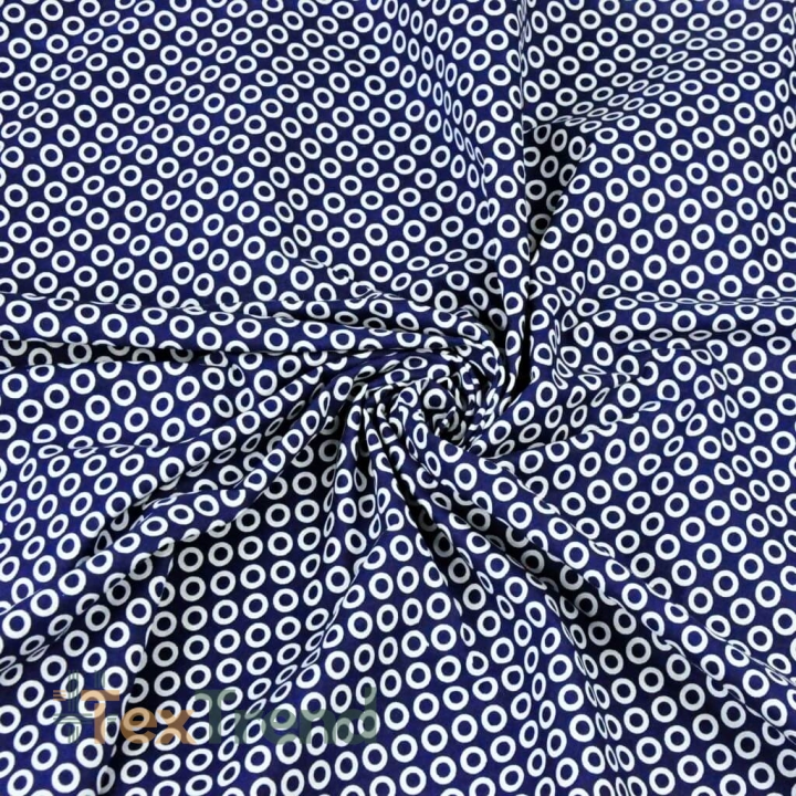 Baumwolle 100% MINI Kreise weiß auf dunkelblauem Hintergrund  