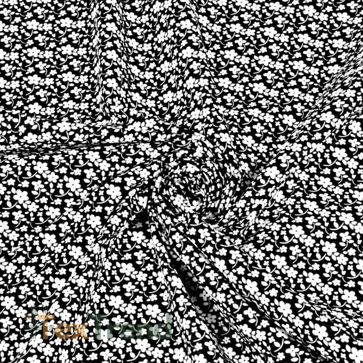 Baumwolle 100% MIDI Wiese weiß auf schwarzem Hintergrund  