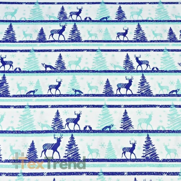 Baumwolle 100% Weihnachtsmuster MINI Rentiere gestreift blau auf weißem Hintergrund  