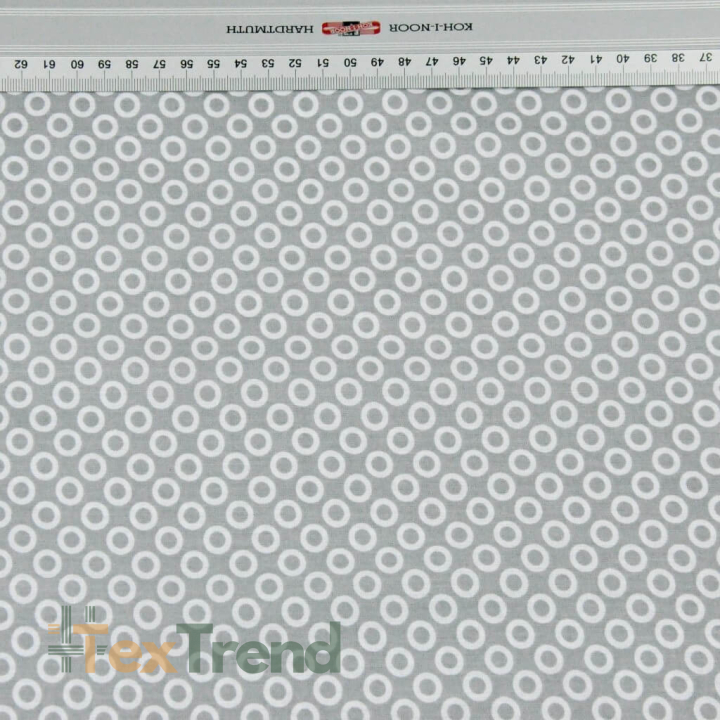 Baumwolle 100% MINI Kreise weiß auf grauem Hintergrund  