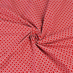 Baumwolle 100% MINI Kreise weiß auf rotem Hintergrund  