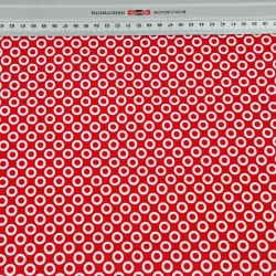 Baumwolle 100% MINI Kreise weiß auf rotem Hintergrund  