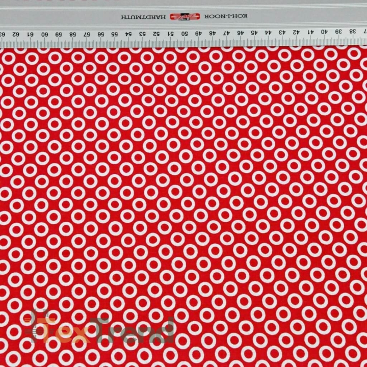 Baumwolle 100% MINI Kreise weiß auf rotem Hintergrund  