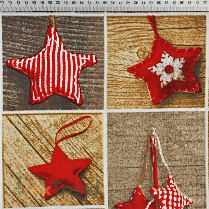 Baumwolle 100% Weihnachtsmuster Patchwork Sterne rot auf beigem Hintergrund  