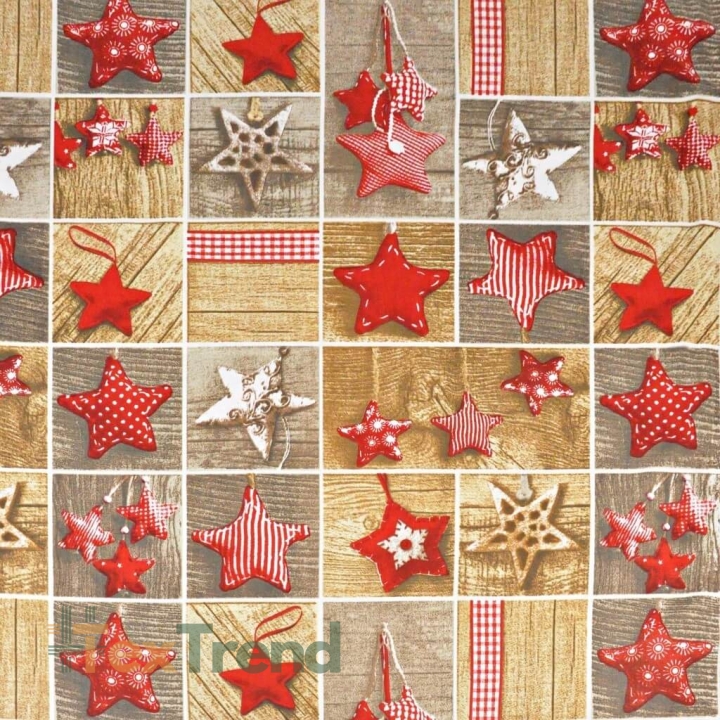 Baumwolle 100% Weihnachtsmuster Patchwork Sterne rot auf beigem Hintergrund  