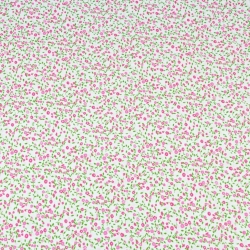 100% Baumwolle - grün-rosa Wiese auf weißem Hintergrund  