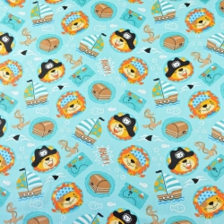 Baumwolle 100% Tiere Piraten auf türkisfarbenem Hintergrund  